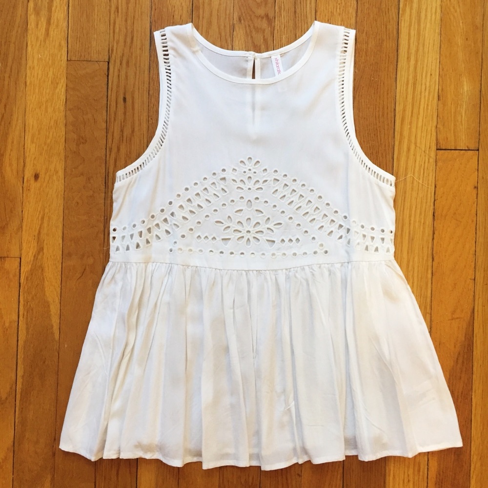 White Peplum Sleeveless Top with Eyelets
